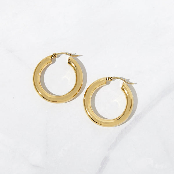 30mm Solid Yellow Gold Hoop Earrings